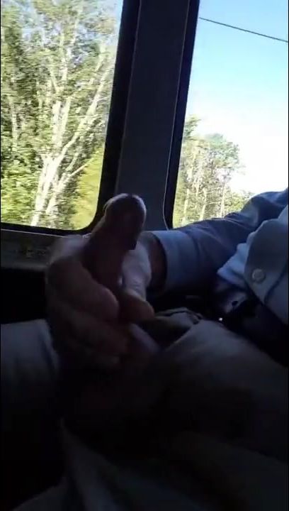 Jerked off on publc bus. Close up. Cum shot