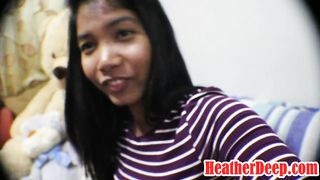 10 Weeks Pregnant Thai Teen Heather Deep gives blowjob and gets cum in mout