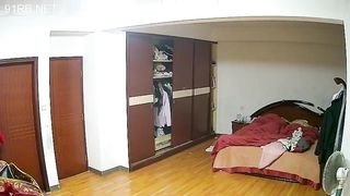 Camera candid video of Lao Li and his wife next door before going to bed