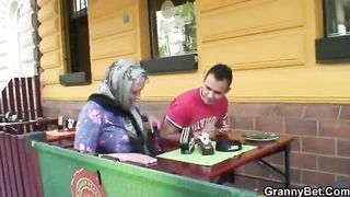 Guy picks up and busty granny for sex