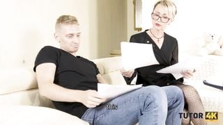 TUTOR4K Tutor in fishnet stockings to have sex with mad student