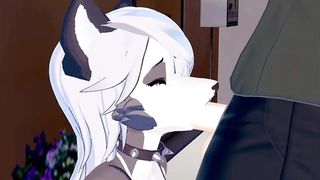 Loona getting fucked against a wall before riding a lucky guys cock - Helluva Boss Furry Hentai.