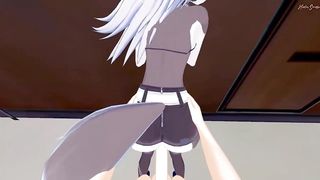 Loona getting fucked against a wall before riding a lucky guys cock - Helluva Boss Furry Hentai.