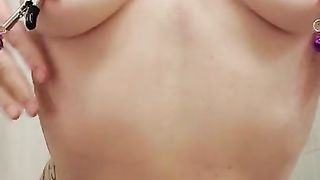 Wake up and Cum with Nipple Clamps for this Naughty Milf! Squirting all over my Hand and Phone