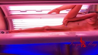 Solarium Undressing, Oiling my Body and Playnig with my Pussy