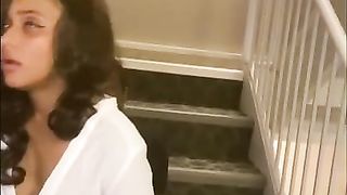 Business Woman Cherri Babii Takes 2 Big Black Cocks in the Stairway!