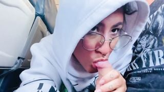 I Suck my Boyfriend's Cock on a Plane and end up Making him a Big Cum Load in my Mouth