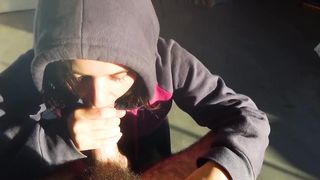 Hoodie Hazel Eyed Skater Girl is too Shy for Sucking but Ends up Eating Cum