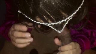 Crossdresser slut sucking black cock POV