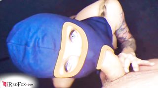 Tattooed Girl Deep Blowjob Dick Lover and Handjob after Robbery