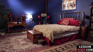 BDSM mistress whips and strapon fucks dyke sub