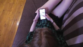 Cum on the Stepsister's Red Hair while she Watched Instagram