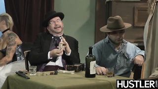 Wild West lesbian Ryan Ryans forms 69 on bar counter