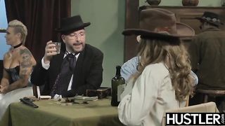 Wild West lesbian Ryan Ryans forms 69 on bar counter