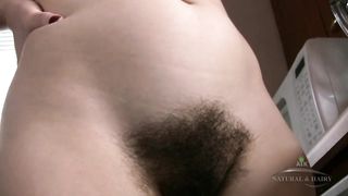 Sexy naked Barb cleans up this kitchen