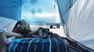 Morning Camping Fuck in the Tent and she Worry about others Camper Hear and see what are we doing
