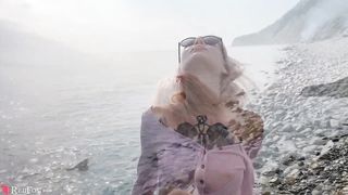 Blonde Public Blowjob Dick and Cum in Mouth by the Sea - Outdoor