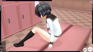 3D HENTAI Trailer Schoolgirl with Glasses Cums in the Locker Room with a Vibrator and does AHEGAO