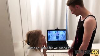 TUTOR4K. Boy Spills Tea on Blonde Tutor and Convinces to have Quick Sex