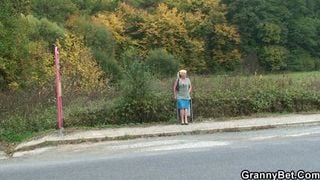 GRANNYBET - He picks up and doggy-fucks blonde old granny