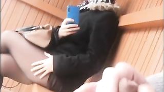 Serious !! I take the Risk of getting my Cock out in Front of this Student Waiting for the Bus..