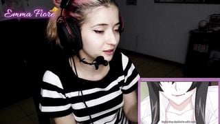 18yo youtuber gets horny watching hentai during the stream and masturbates - Emma Fiore