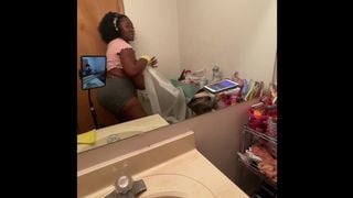 Ebony BBW Cleaning Nipples Hanging out my Shirt