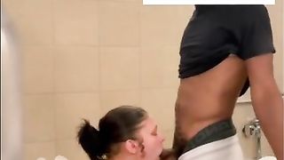 White Girl Drool and Gag all over BBC in Mall Bathroom