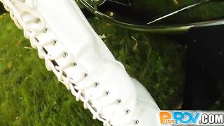 Pure Pov Linda's my garden fucking slut and wears my load