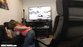 Sucked off Playing XBOX. Britney Swallows Gamer Blowjob & Big Swinging Tits