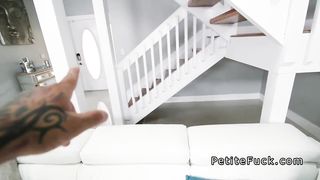 Huge tittied petite ebony interracial sex