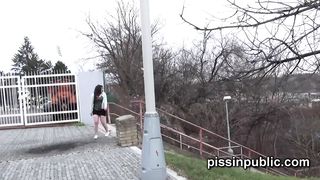 Crazy Czech girls are peeing in the middle of the city and get caught