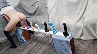 Skinny Babe Riding all Her Dildos from Small to Big till Big Orgasm