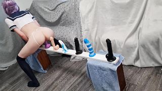 Skinny Babe Riding all Her Dildos from Small to Big till Big Orgasm