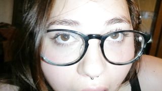 Sloppiest blow job from Teacher with Glasses Deepthroat included