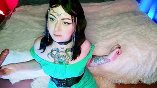 Cute forest elf fucks her tight holes with big dildos | Cum in mouth and pussy