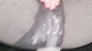 Vibrator orgasm in leggings after HUGE creampie