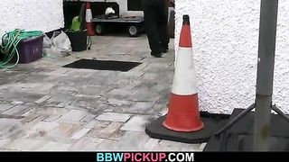 Fatty in lingerie seduces a garden worker