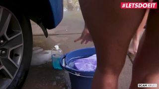 SCAMANGELS - GINA VALENTINA AMERICAN BRUNETTE PUBLIC FOURSOME AT THE CAR WASH - LETSDOEIT