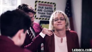 50 years old teacher Dee William put herself at odds with four of her students during a class and ends up being gangbanged by her students!