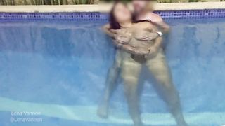 Busty teen showing boobs on public pool, we were caught fucking