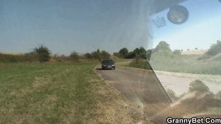 Hitchhiking granny giving head as a payment