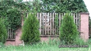 Girls in need did not think twice peeing where neighbours could see them
