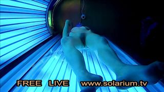 Blonde Teen in Public Tanning Salon with Reallifecam filmed.Real Hidden Webcam under tanning Bed