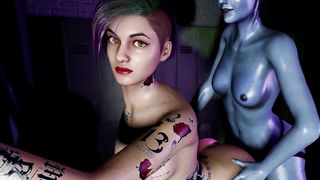 Liara & Judy fuck in a locker room strap, fingering, fisting, pussy licking (VAM demo)