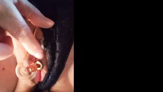 nippleringlover playing with pierced pussy close up - stretched pussy piercings - labia tunnels
