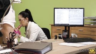 LOAN4K. Petite lassie pays with hot sex for wage increase in office