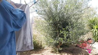 nippleringlover braless outside flashing pierced tits with huge large gauge nipple piercings