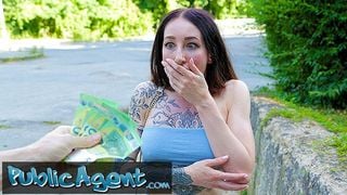 Public Agent A genuine outdoor public fuck for a tattooed babe with smoking body