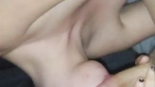 Blonde Teen gets spit roasted by 2 big cocks